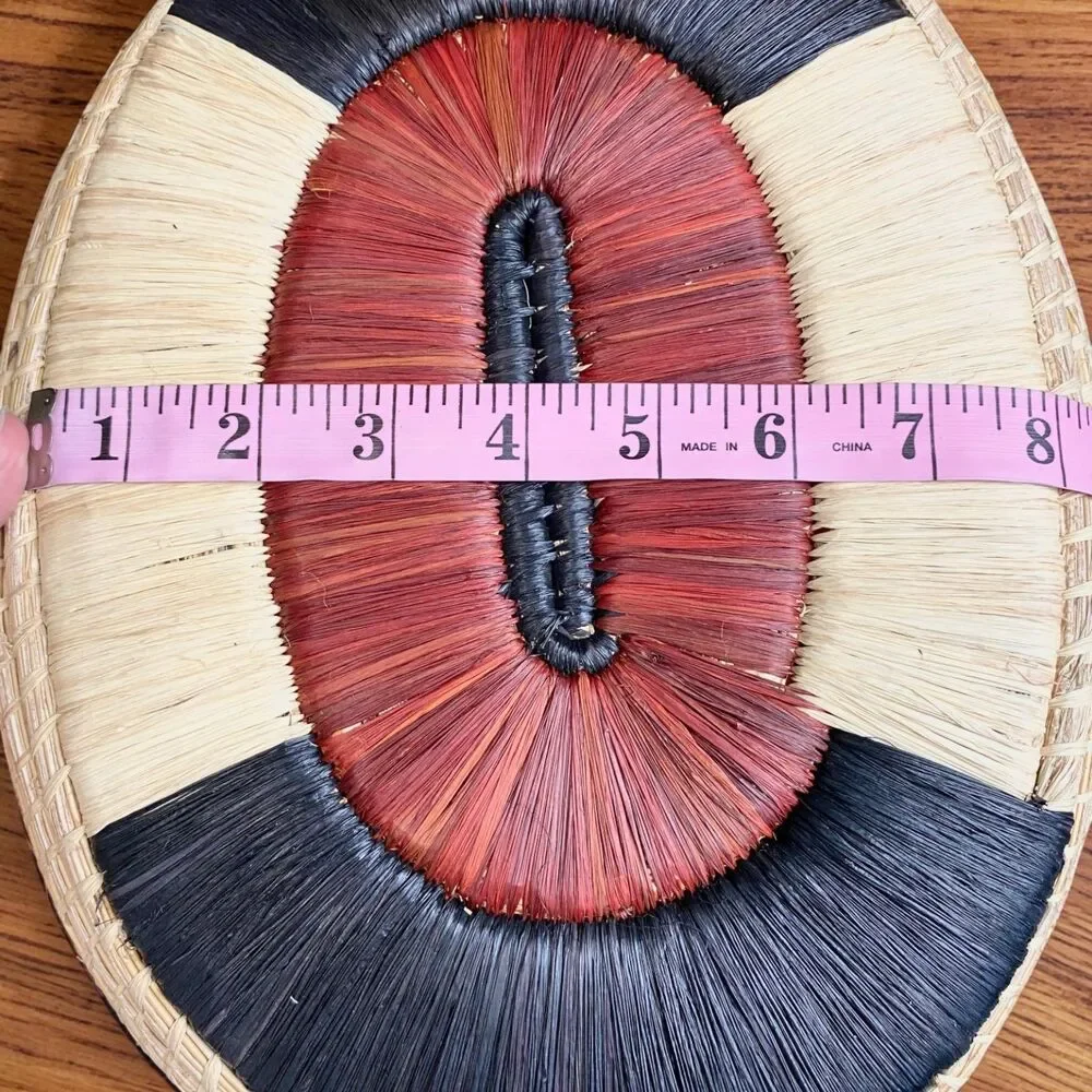 Handmade Kenyan Woven Sisal Basket 11x13 Oval Geometric Boho Bread Bowl Wall Art